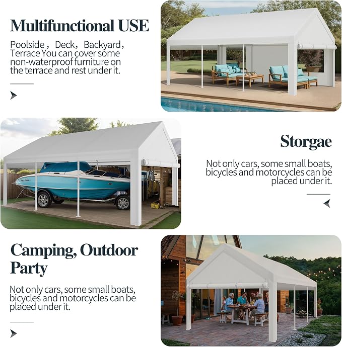 Shintenchi Carport 12' x 20' Heavy Duty Portable Garage, Car Port Canopy - Image 5