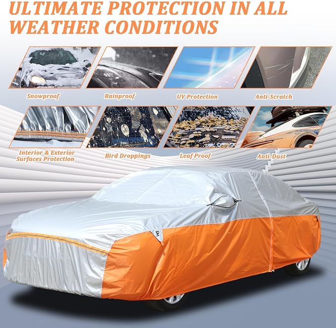 Waterproof Car Cover for Automobiles, All Weather Full Exterior Covers Fit for - Image 5