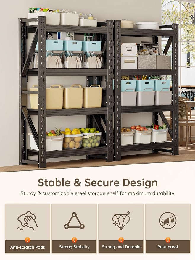 4-Tier Storage Shelves, Adjustable Industrial Metal Shelf System, 200lbs - Image 6