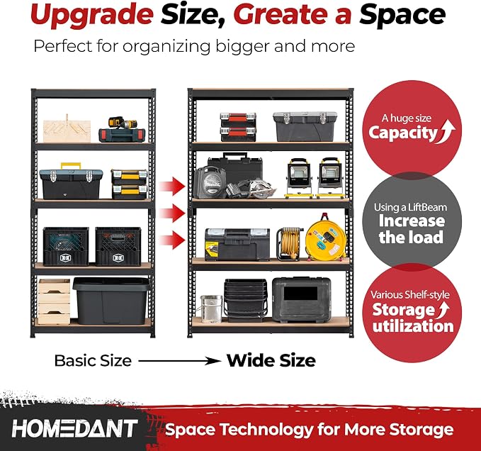 HOMEDANT 5 Tier Laminated Boltless Heavy Duty Garage Storage Adjustable Wide - Image 10