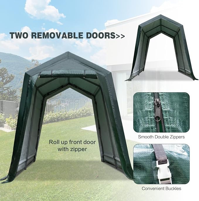 ERGOMASTER 10 Ft x 10 Ft Outdoor Carport Patio Storage Shelter Metal Frame and - Image 4