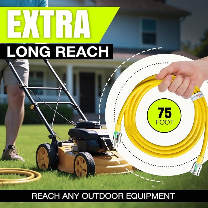 75ft Outdoor/Indoor Extension Cord 14/3 Gauge Heavy Duty 3 Prong SJTW, - Image 6