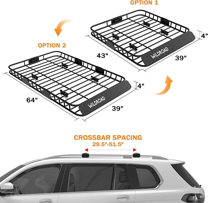 WILDROAD Car Roof Cargo Basket Combo of Upgraded 64"x 39"x 4" Roof Rack Cargo - Image 8