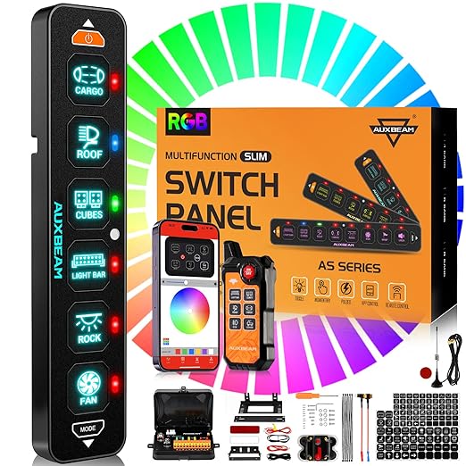 Auxbeam 6 Gang Slim Switch Panel Bluetooth RGB AS-600 by Auxbeam
