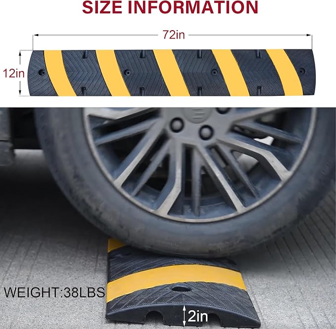 Orangestar 6Ft Rubber Speed Bump, 2 Channel Speed Hump w/4 Bolts - Image 6