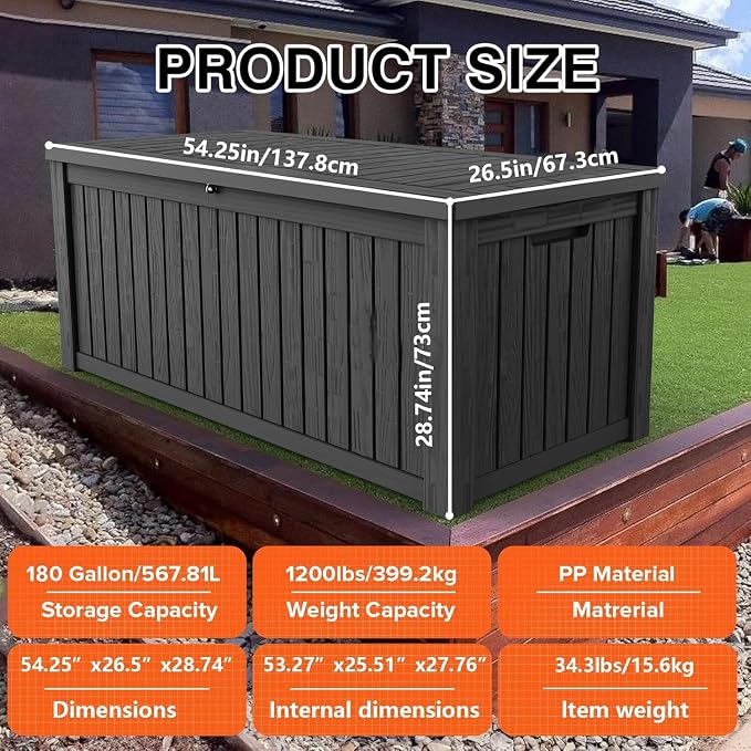 180 Gallon Resin Deck Box, Waterproof Outdoor Storage Bin - Image 2
