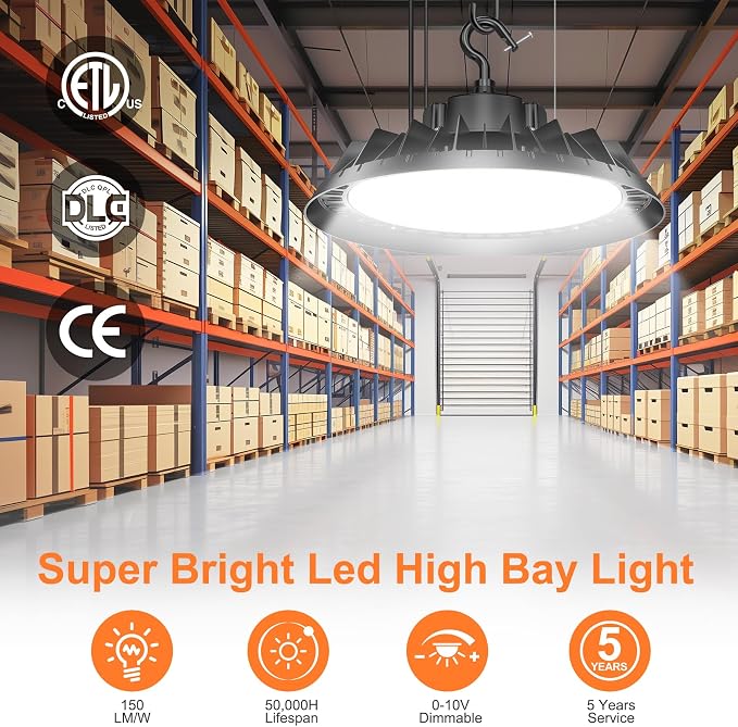 8Pack LED High Bay Lights, Super Bright 150W UFO High Bay LED Shop Lights - Image 2