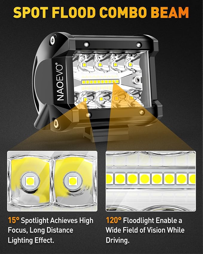 NAOEVO 4 Inch LED Pod Lights, 240W 24, 000LM LED Fog/Driving/Off Road Lights - Image 4
