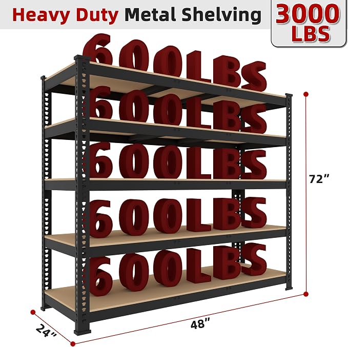 2 Packs 48" W x 24" D x 72" H Adjustable Garage Storage Shelves - Image 2