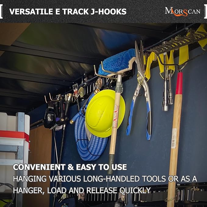 4 Pack E Track Heavy Duty Shovel Hanger, Large Steel Tool Hook Double J Hook - Image 2
