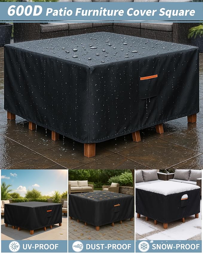 Outdoor Waterproof Furniture Cover, 54W x 54L x 28H inches Heavy Duty 600D - Image 6
