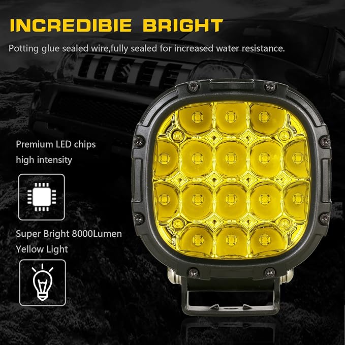 BIGLION.X 4 Inch Pair 160W 18800LM Amber Fog Lights Offroad Pods Super Bright - Image 6