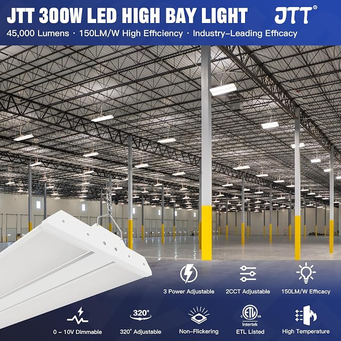 JTT 300W LED Linear High Bay Light, 45000LM Linear High Bay Shop Light - Image 2