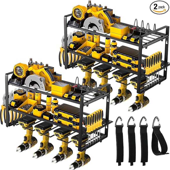Power Tool Organizer Wall Mount, 2 Pack 3 Layers Garage Wall Shelving, 8 Drill by GcFoir