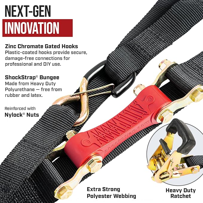 Ratchet Strap, 7’ x 1.5" Shock Absorbing Heavy Duty Tie downs - Image 6