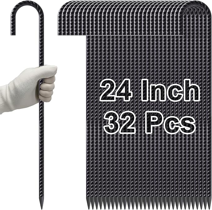 VVOKGO Rebar Stakes 24 Inch J Hook Heavy Duty Ground Anchors, 3/8 Inch Diameter by VVOKGO