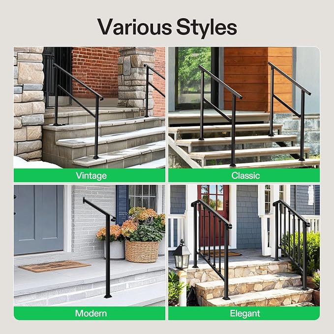 VIVOSUN Outdoor Handrail, 5 Step Stair Handrail, Wrought Mattle Iron Stair - Image 7