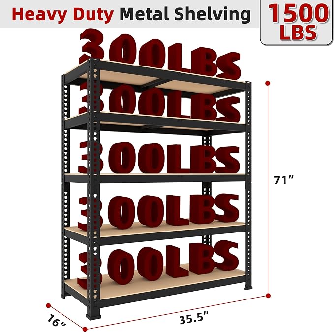 35.5" W x 16" D x 71" H Adjustable Garage Storage Shelves - Image 3