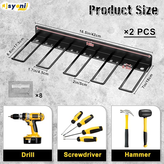 Drill Holder Wall Mount, Power Tool Organizer, Heavy Duty Metal Tool Storage - Image 2