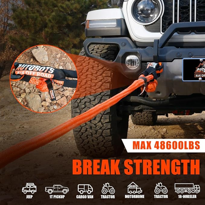 AUTOBOTS Kinetic Recovery Rope 1" x 30'+2 Soft Shackles，Heavy Duty Tow Rope Tow - Image 5