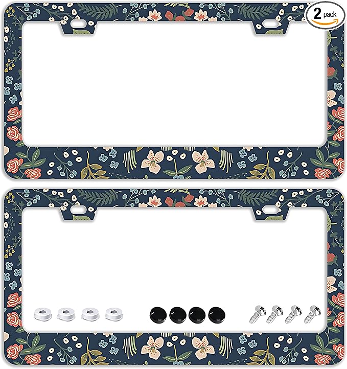 Colorful Floral Flowers License Plate Frames by TQFTPT