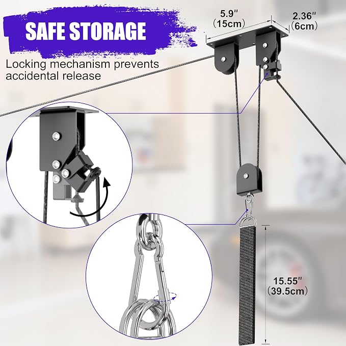 2 Pack Bike Hoist, Heavy Duty Bike Pulley System - Image 3
