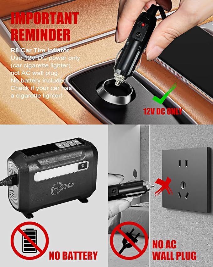 R8 Tire Inflator Portable Air Compressor, DC 12V Portable Air Compressor - Image 7