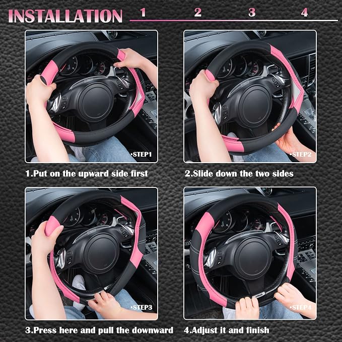 CAR PASS Line Rider Microfiber Leather Sporty 14.5-15 inch Steering Wheel Cover - Image 5