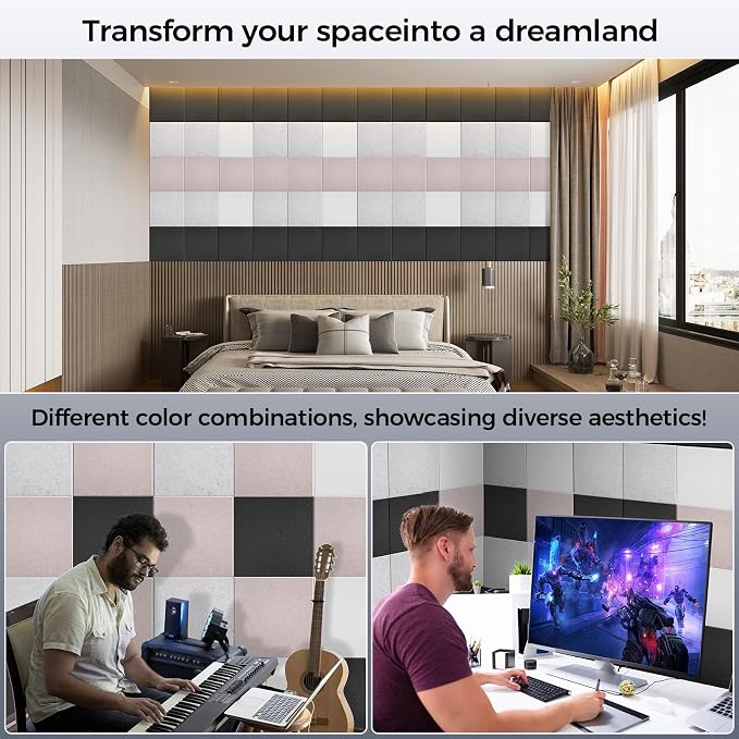 15 pcs 165dtex Microfiber Acoustic Panels ，Self-Adhesive Soundproof Wall Panels - Image 6