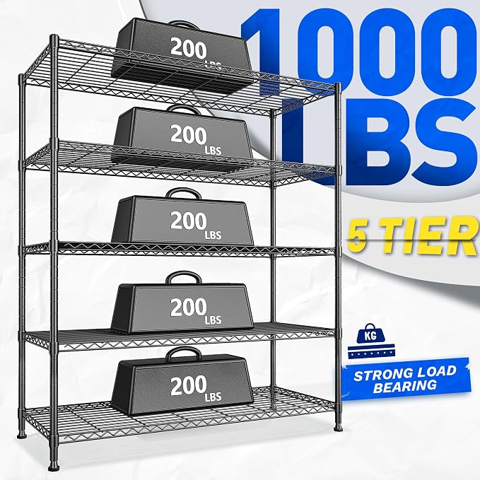 45 "W Storage Shelves 5 Tier Wire Shelving Unit Adjustable Metal Shelving Wire - Image 4