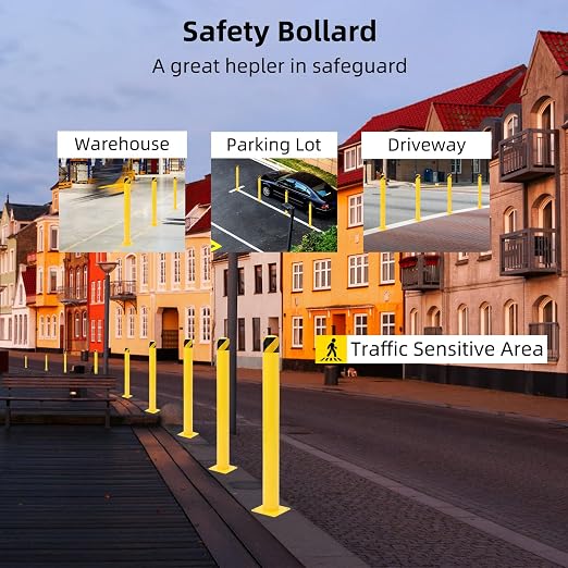 Safety Bollard 4 Packs, 42 Inch Height Steel Bollard Post - Image 4