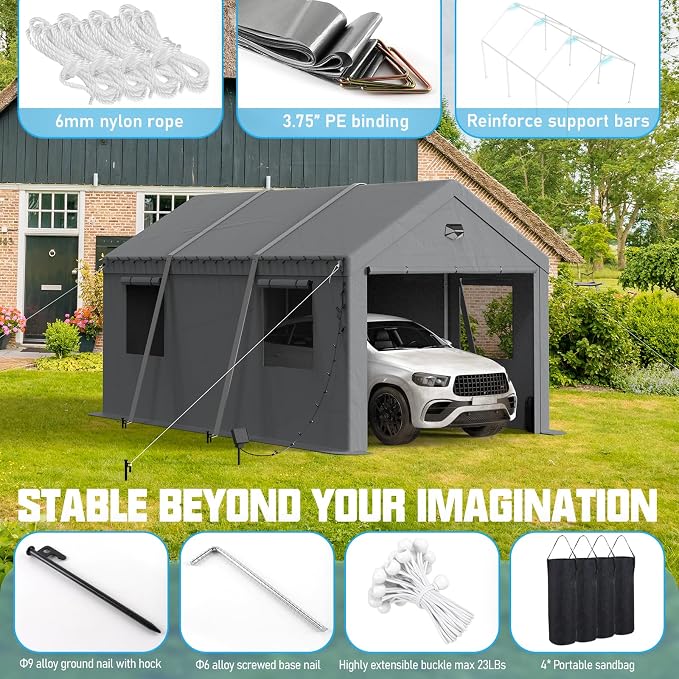10x16 Carport Canopy, Heavy Duty Car Port, Portable Car Ports Garage - Image 3
