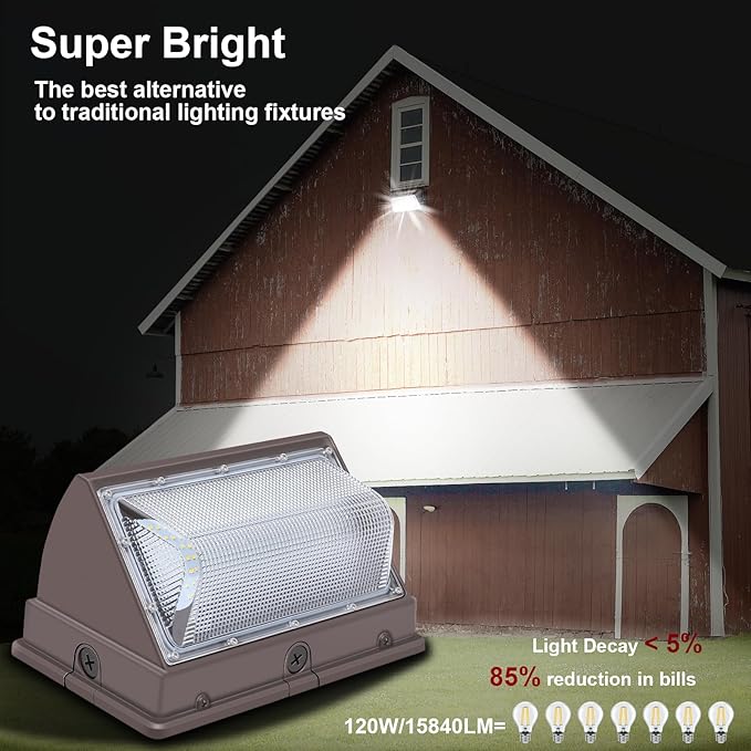 120Watt LED Wall Pack Light, Dusk to Dawn Wall Packs, Super-Bright 15840 Lumen - Image 2
