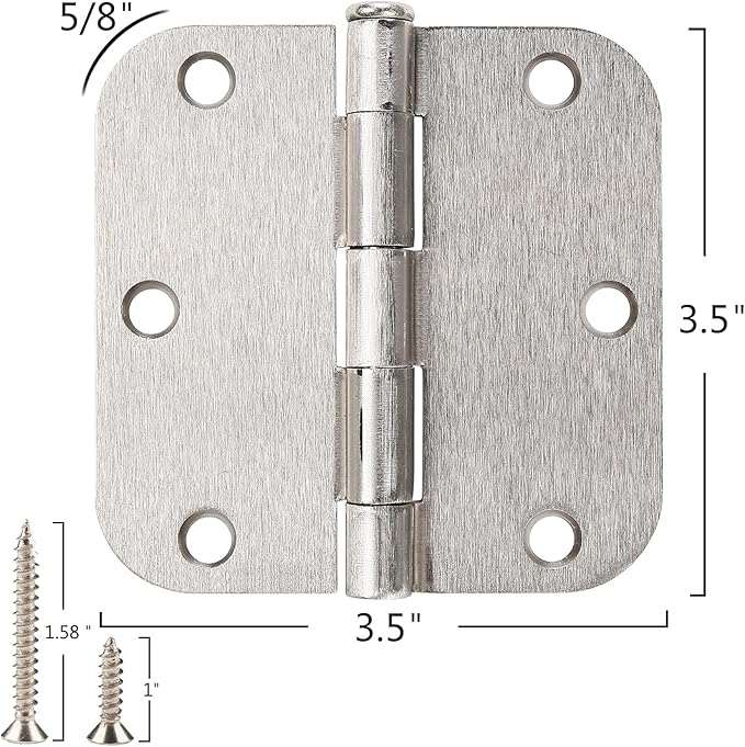 6 Pack Rounded Brushed Nickel Door Hinges 3.5 x 3-1/2" Inch, 5/8" Radius - Image 4