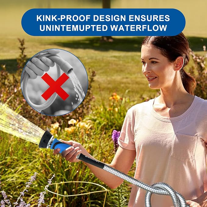 Metal Garden Hose 50 Ft With Hose Nozzle, Flexible Stainless Steel Garden Hose - Image 7