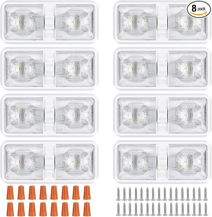 8 Pack RV Lights Interior 12V Led 8W Ceiling Double Dome Light 600 Lumen by TOVERKAU