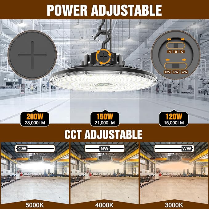 480V UFO LED High Bay Light 200W 150W 120W Adjustable, UL DLC Listed Dimmable - Image 3