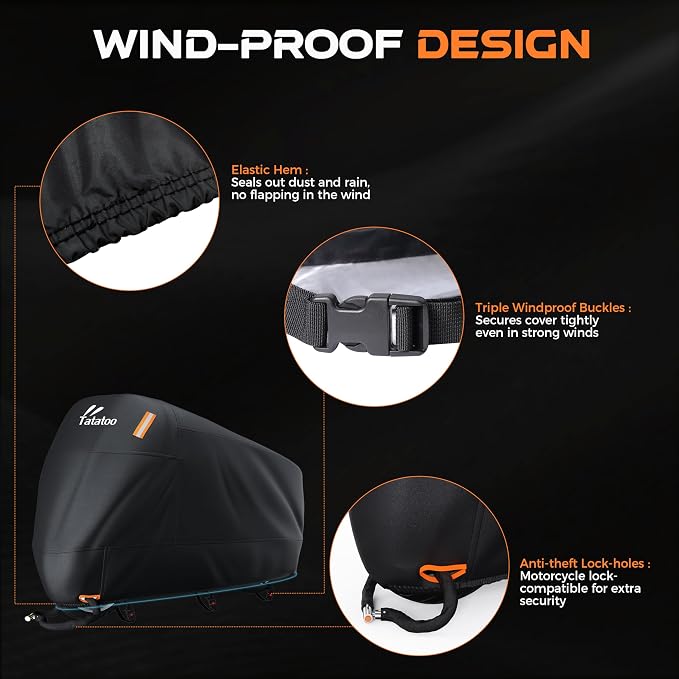 Motorcycle Cover Waterproof Outdoor, 300D Heavy Duty 250cc, UV & Rain Resistant - Image 5