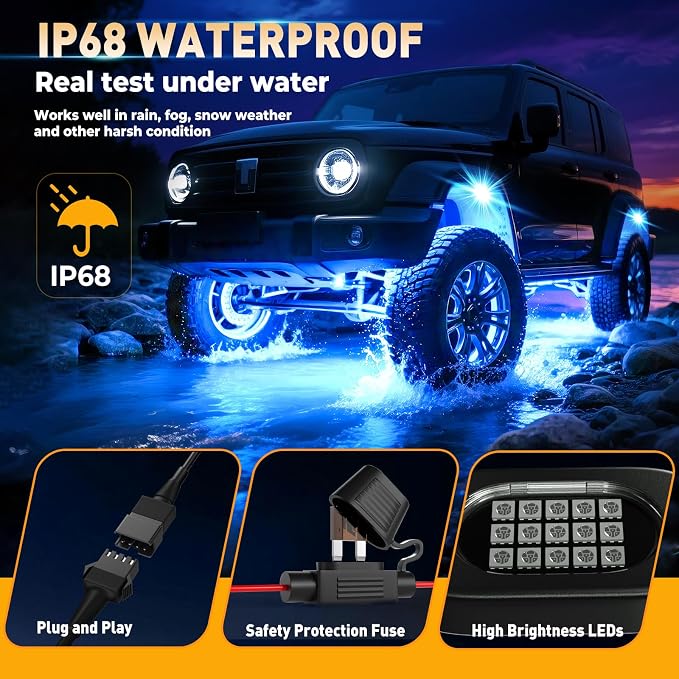 Honalia LED Rock Lights for Trucks 12 Pods, RGB Truck Rock Lights - Image 3