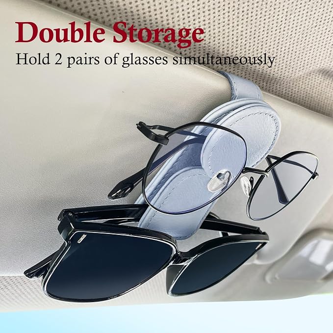 KIWEN 2 Pack Sunglasses Holder for Car Visor, Magnetic Leather Sunglass - Image 3