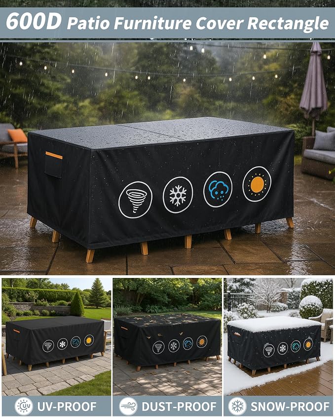 Outdoor Waterproof Furniture Cover, 126W x 74L x 28H inches Heavy Duty 600D - Image 6
