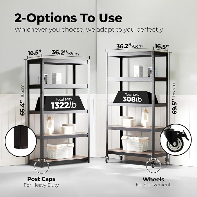 HOMEDANT House 5-Tier Metal Rolling Cart Shelf Rack Casters Heavy Duty Wheel - Image 2