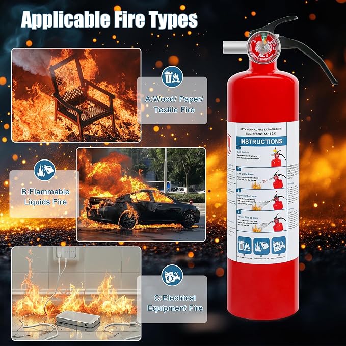 1 Pack ABC Dry Chemical Fire Extinguisher, 2.5 lb 1A:10B:C Rating - Image 4