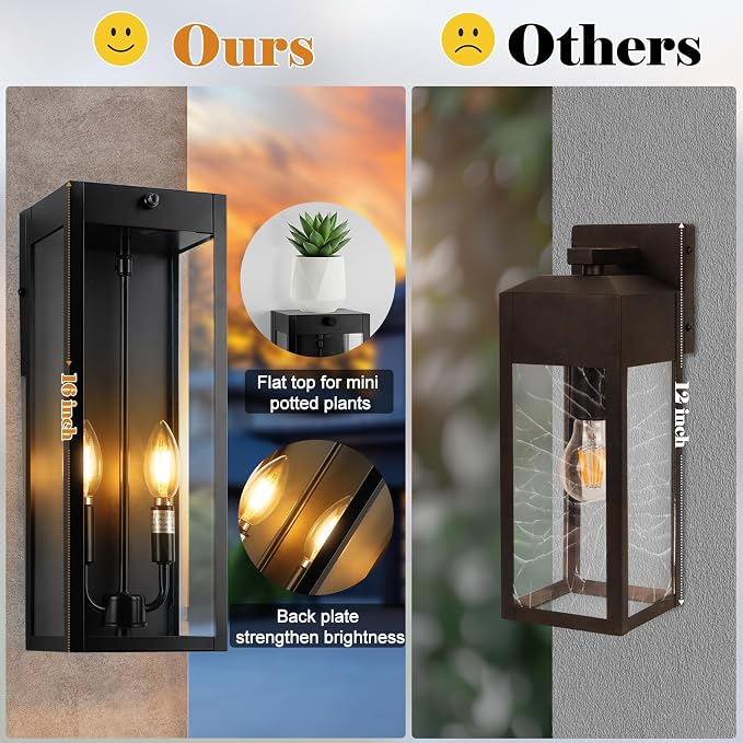16” Dusk to Dawn Outdoor Lighting, 2 Pack Black Modern Porch Outside Lights - Image 4