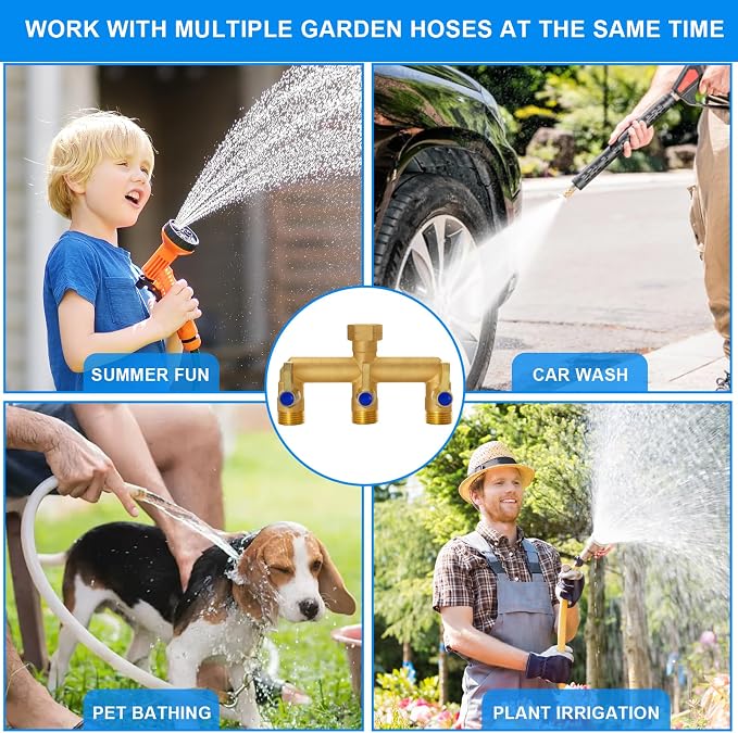 Brass Garden Hose Splitter, 3 Way Hose Splitter, Outdoor Hose Splitter - Image 3