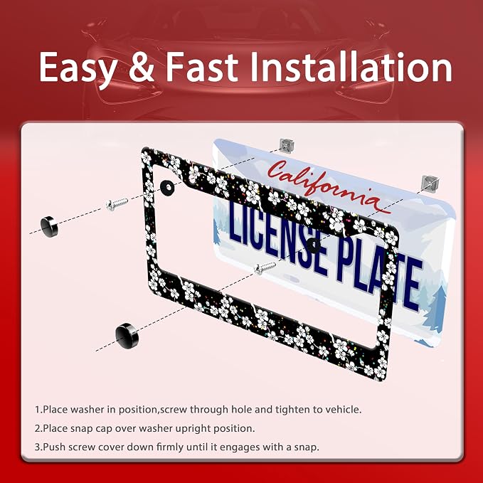 Personalized License Plate Frame White Cherry Blossoms Stainless Steel - Image 4