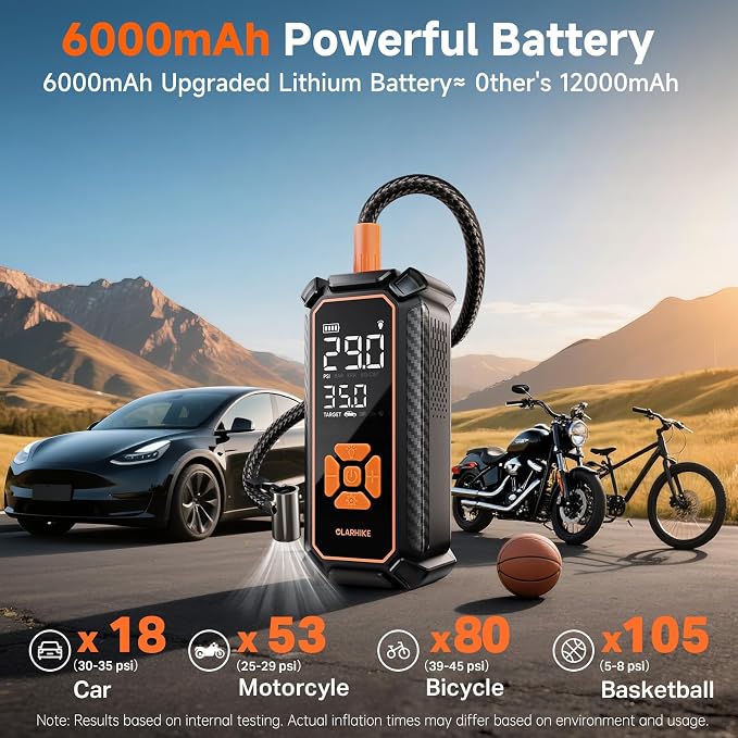 OlarHike Cordless Tire Inflator Portable Air Compressor, Quick Inflation - Image 3