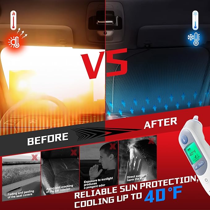 Windshield Sun Shade for 2011-2018 Dodge Ram 1500 Foldable Sun Sunshade for Car - Image 4