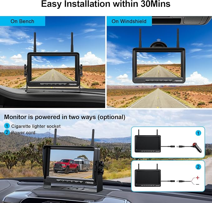 Fookoo HD 1080P 7-inch Wireless Backup Camera, DIY Guide Lines Wide Angle IP69 - Image 6