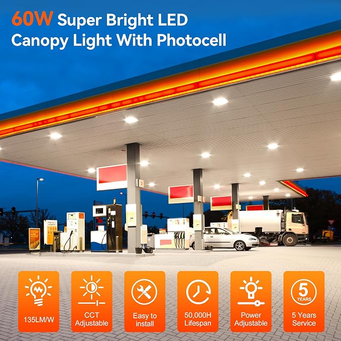 BBESTLED LED Canopy Light with Photocell, 36W 48W 60W Adjustable, ETL&DLC - Image 2